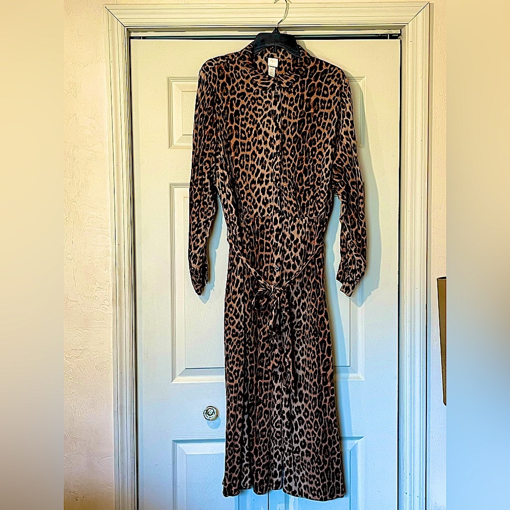 H&M Leopard Print Tie Waist MIDI Dress size XL
